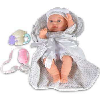 Moni Toys Кукла-бебе Moni Toys - Със сиво одеялце и аксесоари, 36 cm (108306)