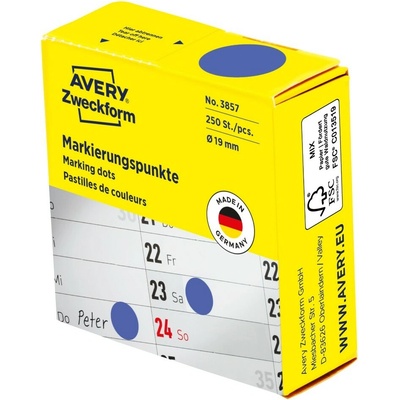 Avery Zweckform 3857 Samolepicí body 19 mm 250 ks modré