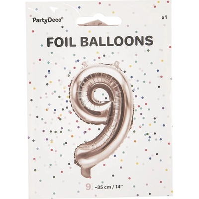 PartyDeco Balónek fóliový číslice 9 Rose Gold 35 cm