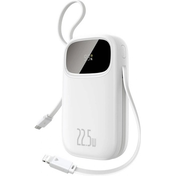 Baseus Външна батерия с вграден USB-C и Lightning кабел и USB-C, USB-А портове - Baseus Qpow3 Digital Display Power Bank With USB-C And Lightning cable 22.5W 20000mAh (бял) (P10082107213-00)