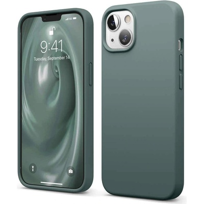 elago Soft Silicone Case - силиконов (TPU) калъф за iPhone 13 (тъмнозелен)