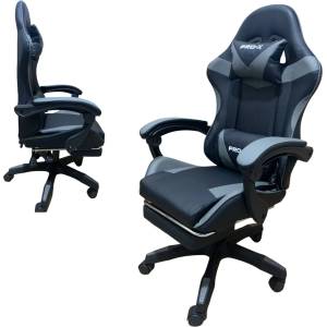 PRO-X Goborelax Геймърски стол с функция за масаж и поставка за крака - черно-сив (bm028)