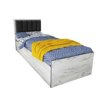 Bogdan Furniture I Легло Mod 5042 с тапицирана табла за матрак 90/200 см, Дъб крафт бял/Сив