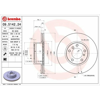 BREMBO brzdový kotúč 09.5142.24, súprava 2 ks