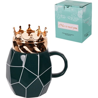 Луксозна керамична чаша с капак - kорона /тъмно зелен/ (К85788-1)