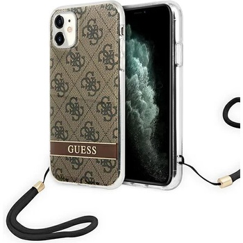 GUESS Кейс Guess GUOHCN61H4STW за iPhone 11, кафяв / кафяв, твърд, 4G Print Strap (GUE002067-0)