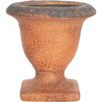 Clayre & Eef Oranžový květináč s patinou v antickém stylu Tasse 12x12 cm