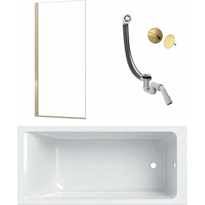 Geberit Комплект за правоъгълна вана Geberit Selnova бял 80x140 см, параван за вана Rea Elegant 80x140 см златен, сифон за вана и капак за сифон (554.386.01.1+5902557355877+58140180+58185990)