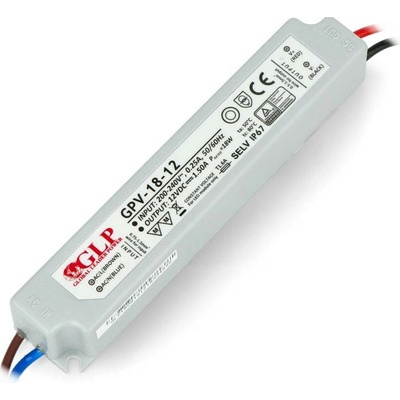 Napájecí zdroj pro LED pásky GLP GPV-18-12 - 12V / 1,5A / 18W - vodotěsný