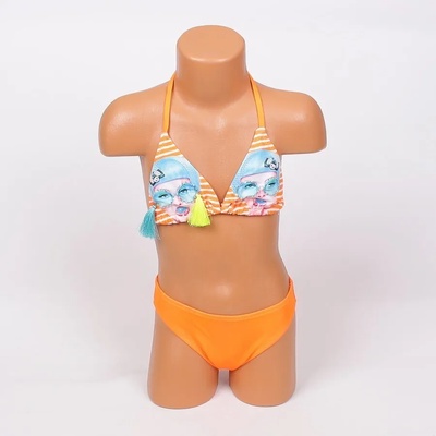 Оранжев детски бански с образ на момиче и пискюли