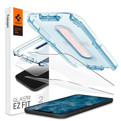 2 броя стъклени защитни покрития за дисплея на iPhone 12 Pro Max - Spigen Glas. tR EZ Fit Tempered Glass 2 Pack (прозрачен) (AGL01791)