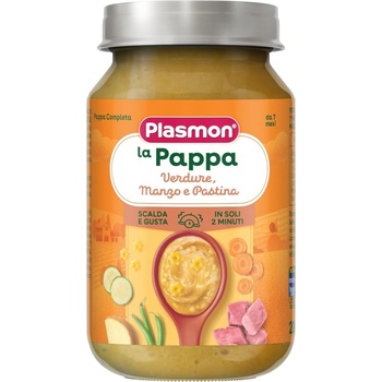 PLASMON Пюре Plasmon - Зеленчуци с бебешка паста и говеждо месо, 7+ м, 200 g (2731)