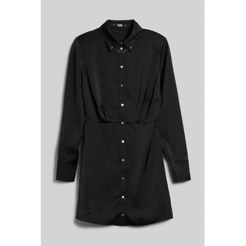 karl lagerfeld satin shirt dress KARL LAGERFELD Paris Women's Long Sleeve Collar Printed Satin Shirt Dress Wear to Work Dress, Black/Soft White, 2 at Amazon Women's Clothing store
