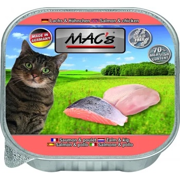 MAC's Mac’s Cat Adult GRAIN FREE, пастет за пораснали котки, БЕЗ ЗЪРНО, със Сьомга и пилешко месо, 85 гр - Германия - 504VE