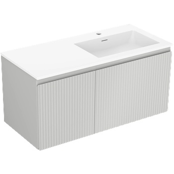 Mexen Rivel шкаф за баня 100 см с умивалник Otis дясна, 1S, 1D, рифована, сив мат/бял мат - 91A23-10047-3-BBFF62-W18P01 (91A23-10047-3-BBFF62-W18P01)