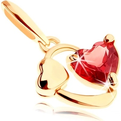 Šperky Eshop Přívěsek ve žlutém zlatě obrys oválu se srdíčkem a červeným granátem S2GG91.07