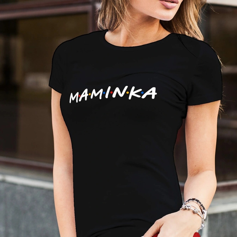 Černé dámské tričko Maminka ve stylu Friends loga