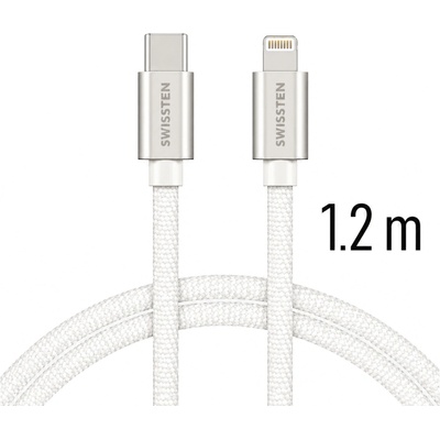 Swissten 71526203 USB 2.0, zástrčka C - zástrčka Lightning, MFi, opletený, 1,2m, stříbrný