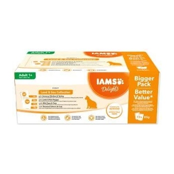 Iams Delights mořské a suchozem. maso v omáčce 72 x 85 g