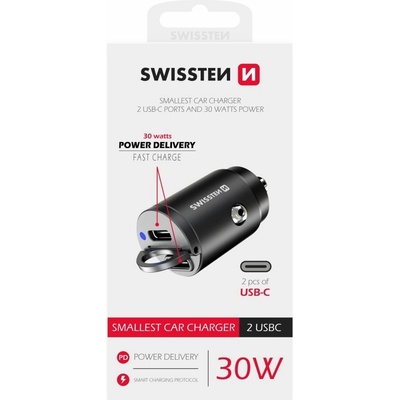 Swissten CL adaptér Power Delivery 2x USB-C 30W nano černý – Zbozi.Blesk.cz