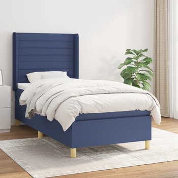 vidaXL Боксспринг легло с матрак, синя, 90x190 см, плат (3132039)
