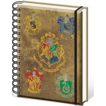 CurePink Poznámkový A5 blok Harry Potter: Hogwarts Crests 14,8 x 21 cm kroužková vazba SR72083