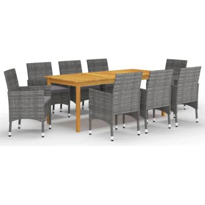 vidaXL Градински трапезен комплект, 9 части, сив (3067860)