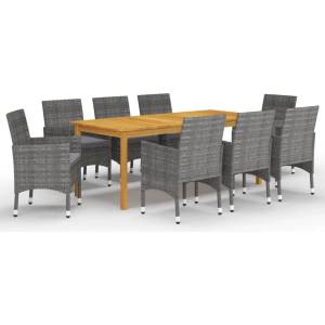 vidaXL Градински трапезен комплект, 9 части, сив (3067860)