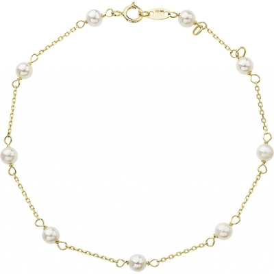 Pavona zlatý 14 karátový žluté zlato s bílými říčními perličkami 93P00015