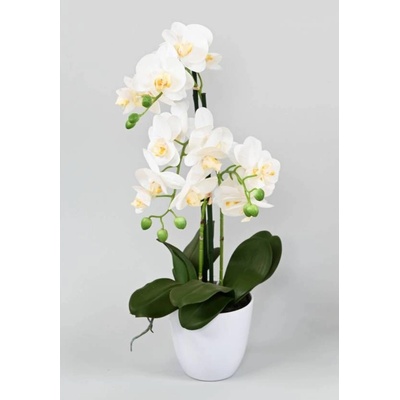 Umelá kvetina Orchidea biela v kvetináči, 60cm