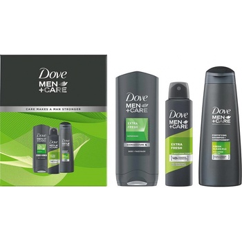 Dove Men+ Care Extra Fresh sprchový gél 250 ml + antiperspirant deospray 150 ml + 2v1 šampon na vlasy 250 ml darčeková sada