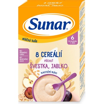 Sunar mliečna kaša s 8 cereáliami slivka, jablko 210 g
