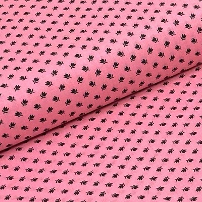 Bavlněné plátno P0512 růžové, černé kytky, š.140