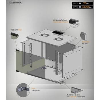 Mirsan MR. SOH12U40MN. 01 : 535 x 400 x 572 мм, D=400 мм - 12U, черен, за стена, SOHO