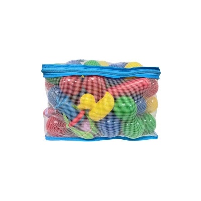 Plastové míčky s udičkou v PVC síťce, 62 ks, 6 cm