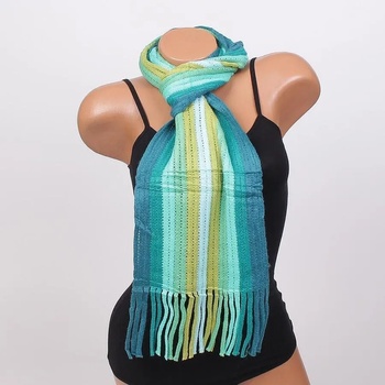 Image 1 of Цветен шал на райе в синьо-зелени нюанси и горчица