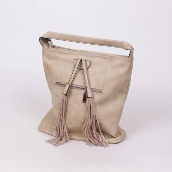 Image 1 of Дамска кожена чанта в бежов цвят с два пискюла