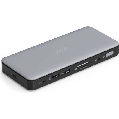 ASSMANN DA-70917 11-портово USB-C докинг устройство с 2x HDMI, 1x DP, 2x USB-A, 1x USB-C, 1x RJ45 LAN, 1x DC и 1x аудио изход