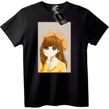 NOONEBRAND Тениска Аниме момиче с барета и звезди - L, Black