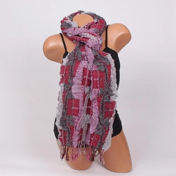 Image 1 of Трицветен дамски шал в червено, сиво и лилаво