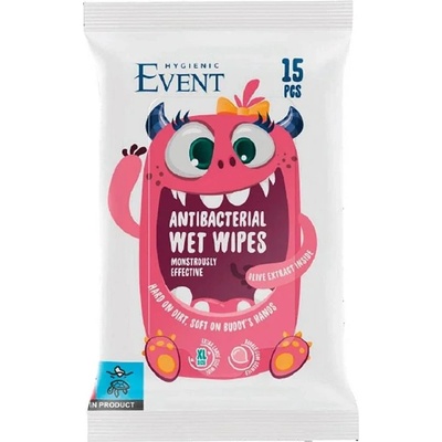 Event Антибактериални влажни кърпи с екстракт от маслинa Event - Размер XL, розови, 15 броя (2EV01ANT102KIDPI0A)
