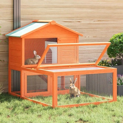 vidaXL Klec pro králíky s výběhem 144 × 100 × 100 cm jedlové dřevo 9799.170346