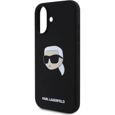CG Mobile iPhone 16 KARL LAGERFELD ТЕЧЕН СИЛИКОН KARL HEAD MAGSAFE Силиконов протектор за телефон, устойчив на удар, MagSafe, ЧЕРЕН KLHMP16SSKHPPLK (KLHMP16SSKHPPLK)