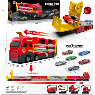 Armtoys ДЕТСКИ КАМИОН ТИР С КАТАПУЛТ, РАМПА 150 СМ И 6 КОЛИ В КУТИЯ