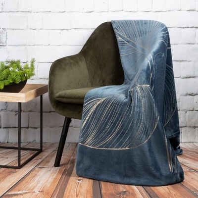 Takoy Deka BLANCA měkká a příjemná na dotek se zlatým potiskem s motivem listů leknínu-HF-392060 150 x 200 cm – Zbozi.Blesk.cz