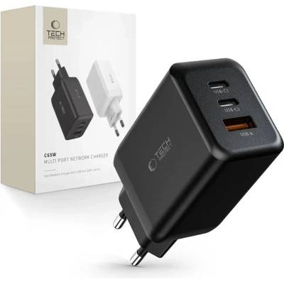 Tech-Protect Адаптер Tech-Protect C65W, 2x USB-C PD 65W / USB-A QC 3.0, черен