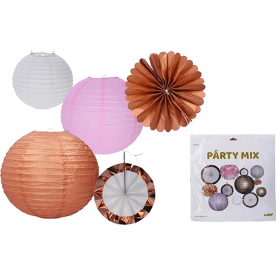 Párty mix – Lampión a Pom Pom papierové dekorácie, 4 kusy