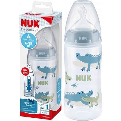 Nuk First Choice láhev s ukazatelem teploty šedá 300 ml