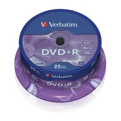 Verbatim DVD+R диск, AZO, 4, 7GB, 16x, 25 диска, на ролка, VERBATIM 43500 (43500)