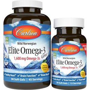 Carlson Labs Elite Omega-3 Gems 1600 mg [90+30 Гел капсули] Лимон